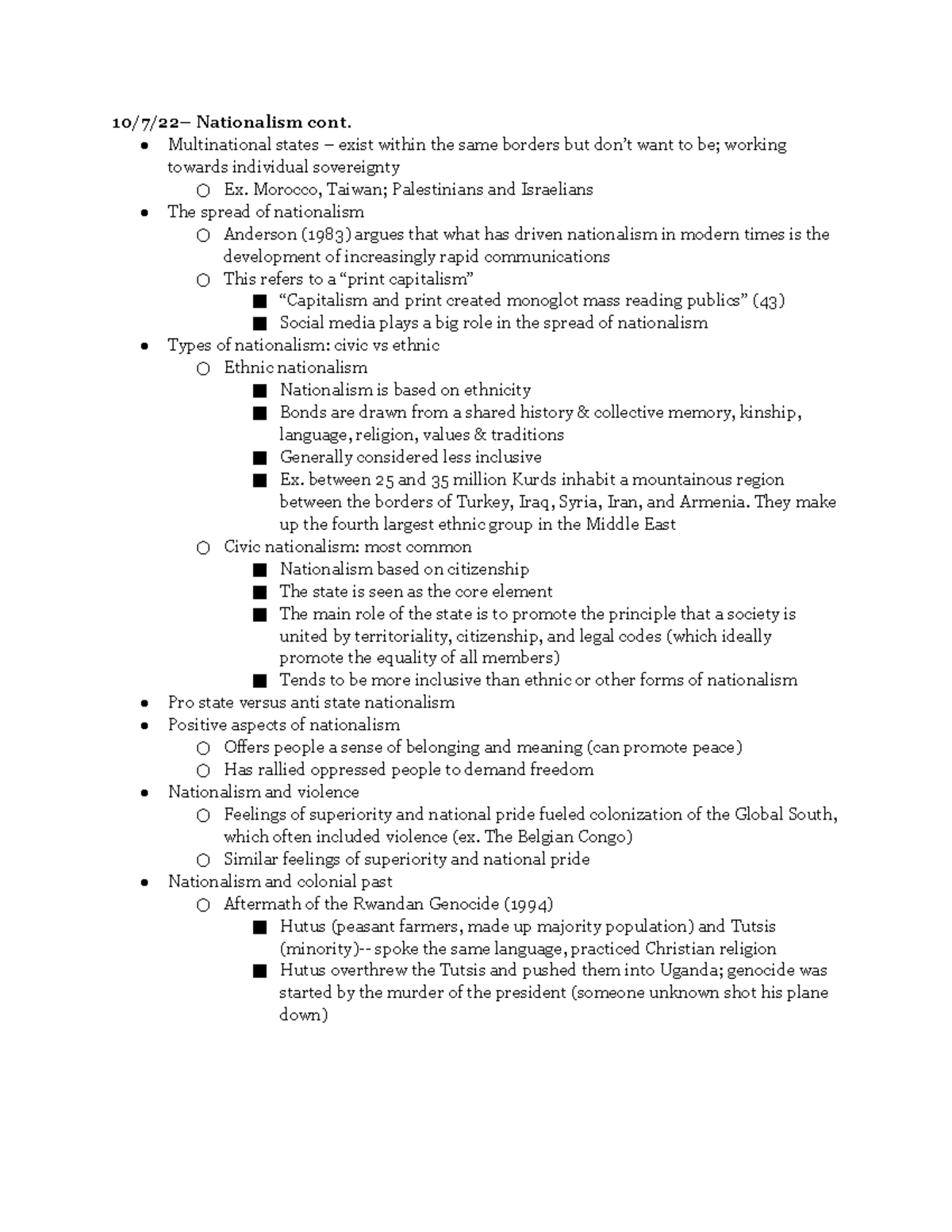 Int St Nationalism - 10/7/22– Nationalism cont. Multinational states ...