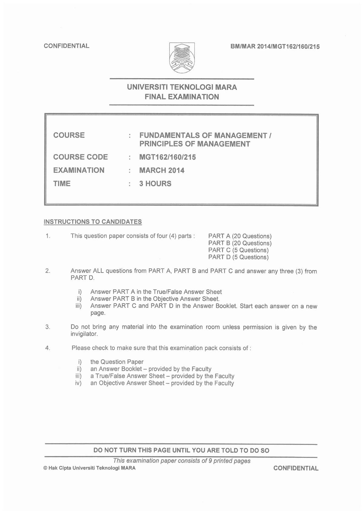 QUESTION MGT162 - fundamental of management - Studocu