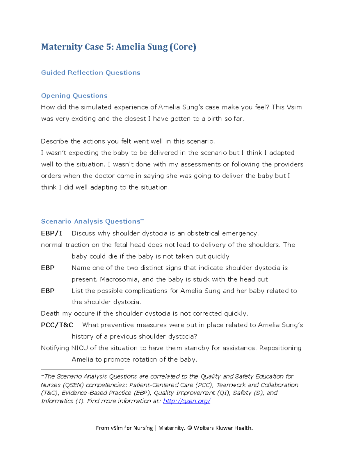V Sim2 Vsim answers From vSim for Nursing Maternity. © Wolters