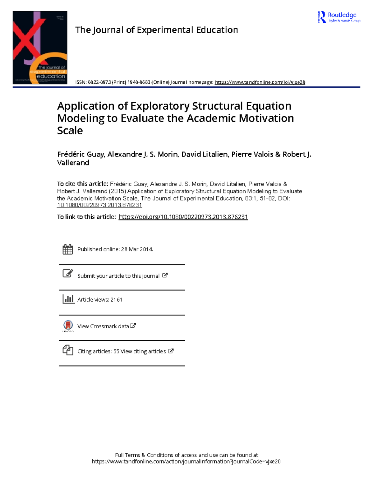 Application of Exploratory Structural Equation Modeling to Evaluate the ...