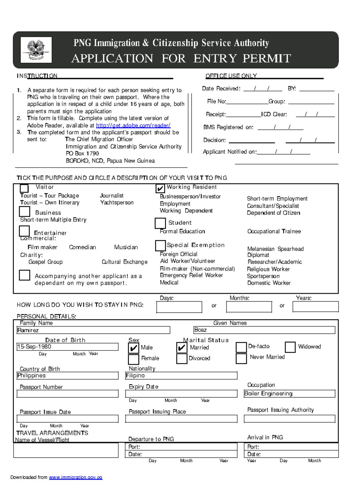 Application for Entry Permit- 3A Composites PNG LTD - PNG Immigration ...