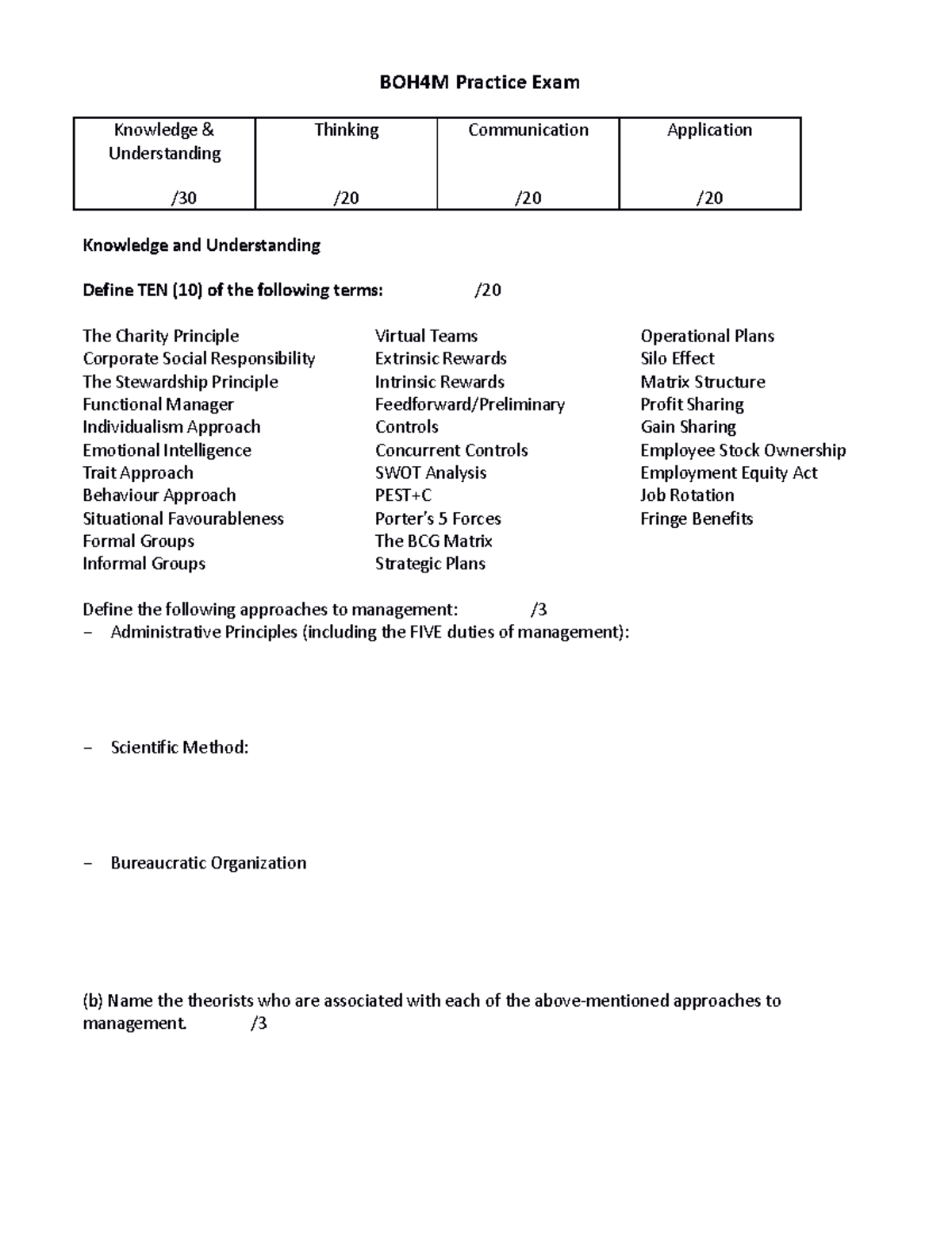 BOH4M Practice Exam - assignment - BOH4M Practice Exam Knowledge ...