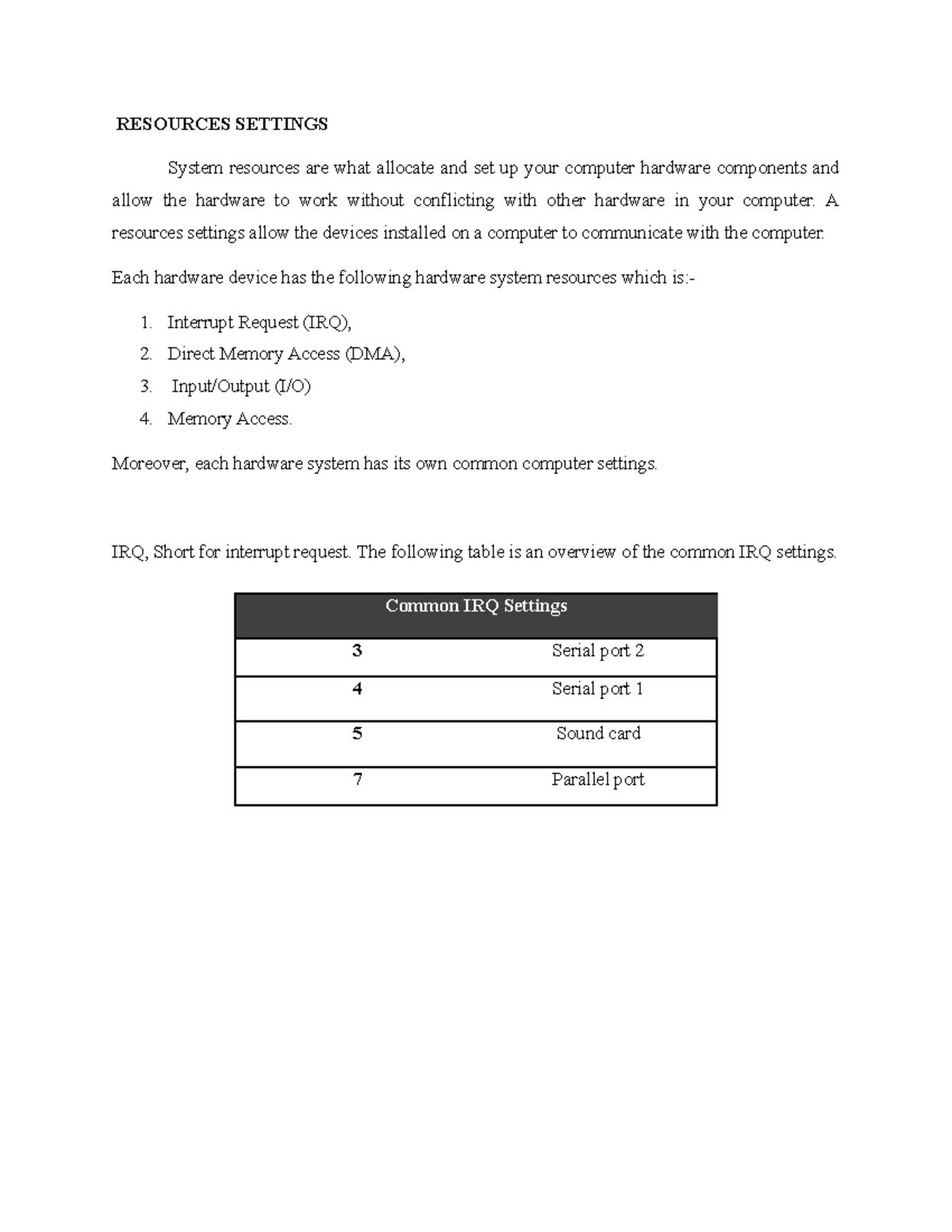 FOR Powerpoint Ferra - Grade: 10 - RESOURCES SETTINGS System resources ...