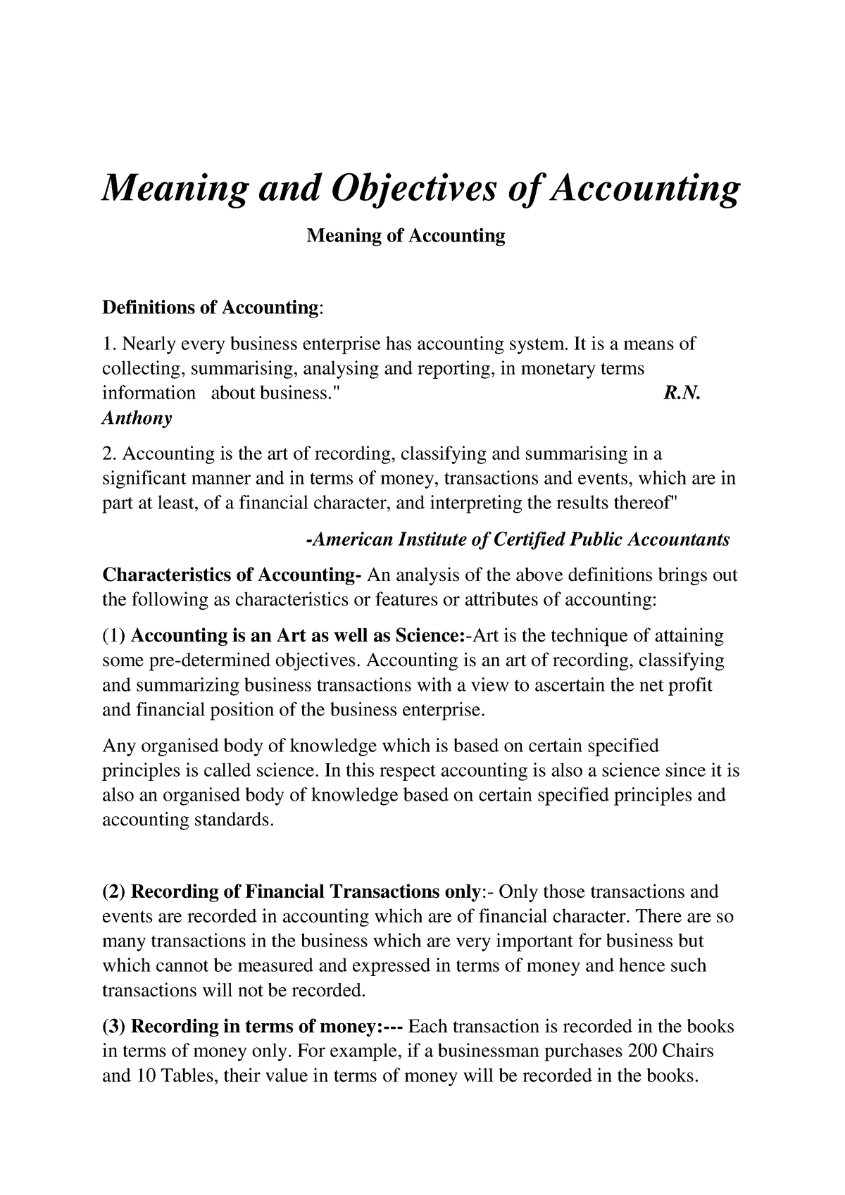 Meaning And Objectives Of Accounting - Meaning Of Accounting ...