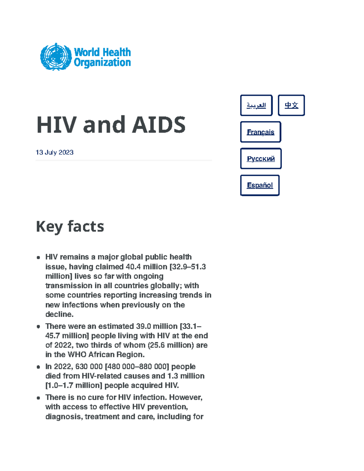 HIV and AIDS - Hiv and aids - HIV and AIDS 13 July 2023 العربية 中文 ...
