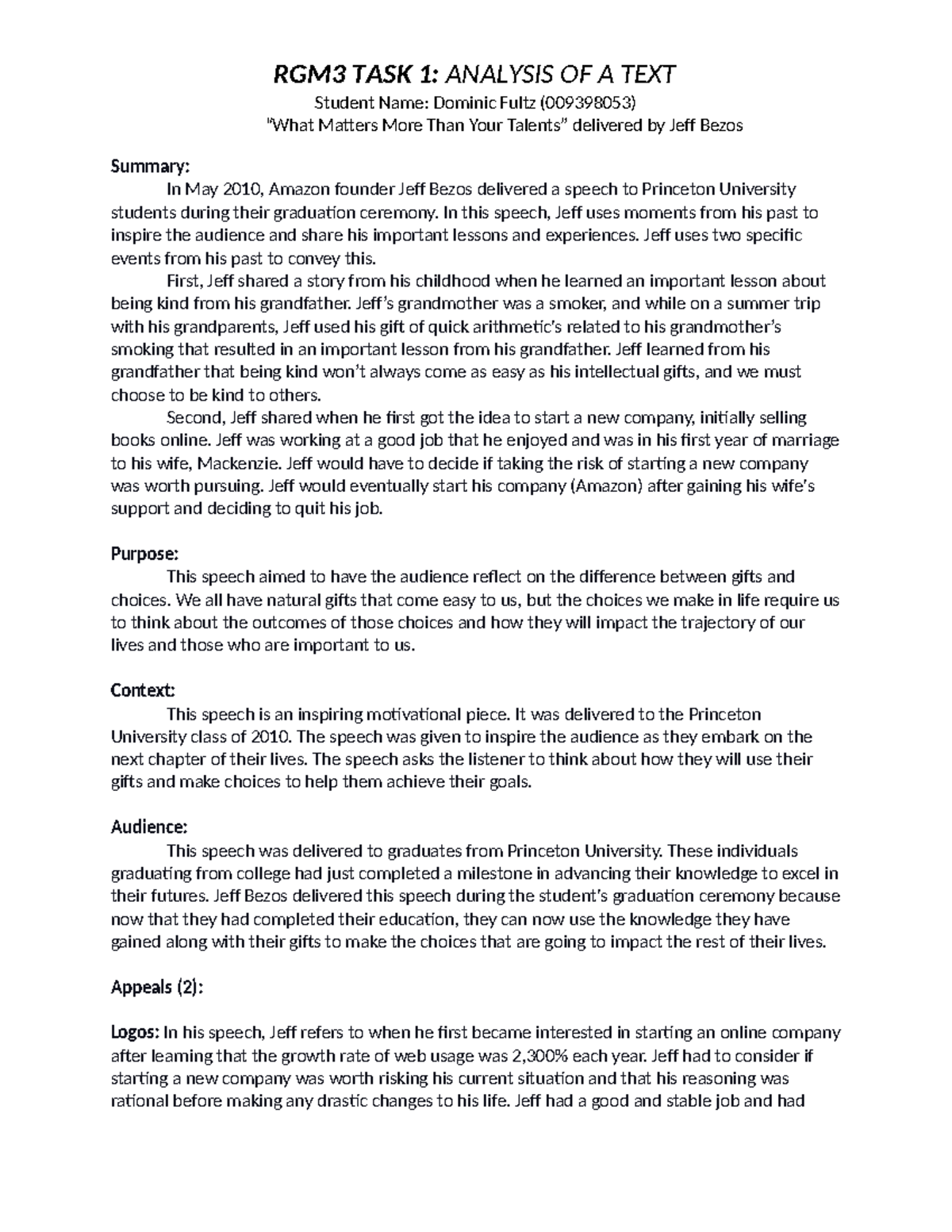 RGM3 Task 1 Final - Task 1 Example - RGM3 TASK 1: ANALYSIS OF A TEXT ...