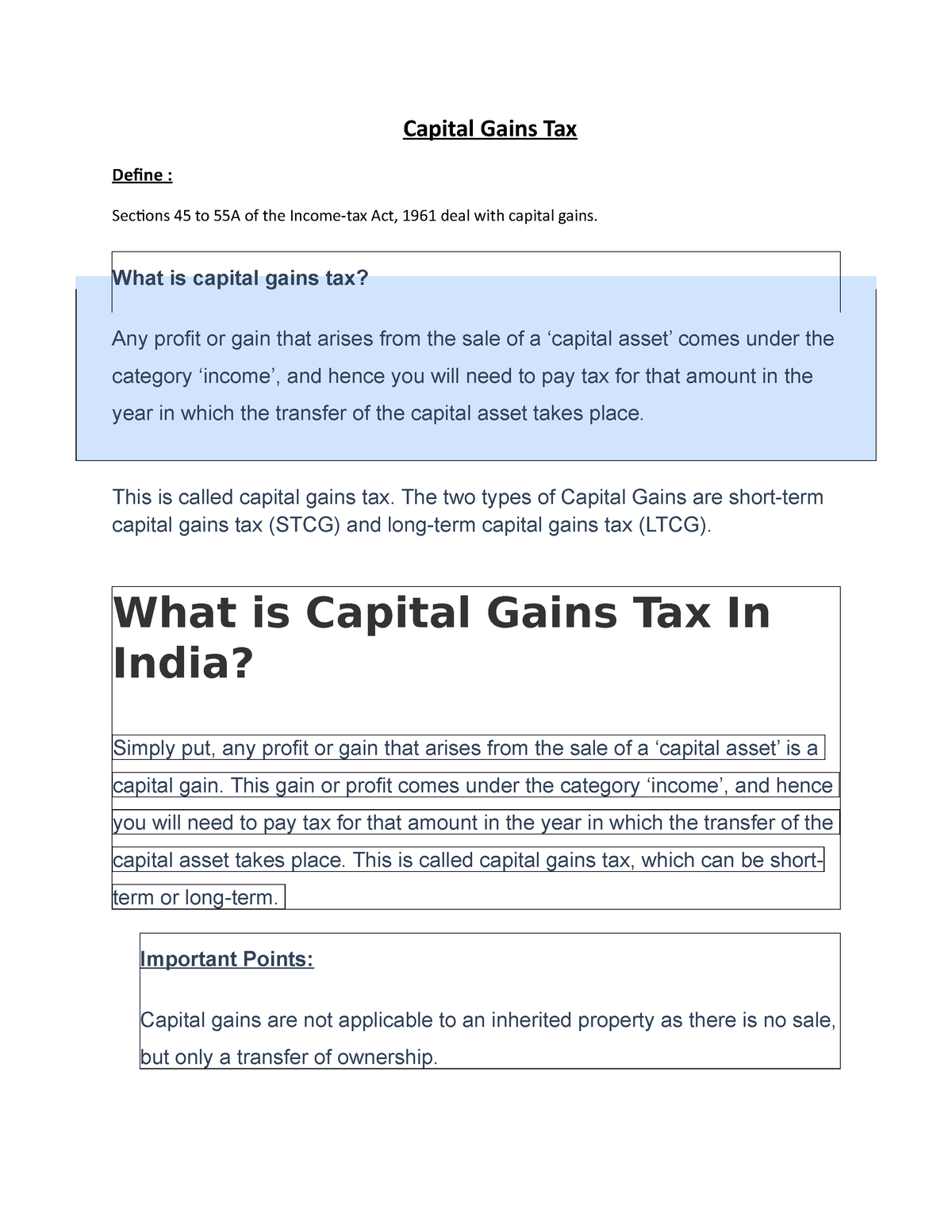 Capital Gains Tax - Capital Gains Tax Define : Sections 45 To 55A Of ...