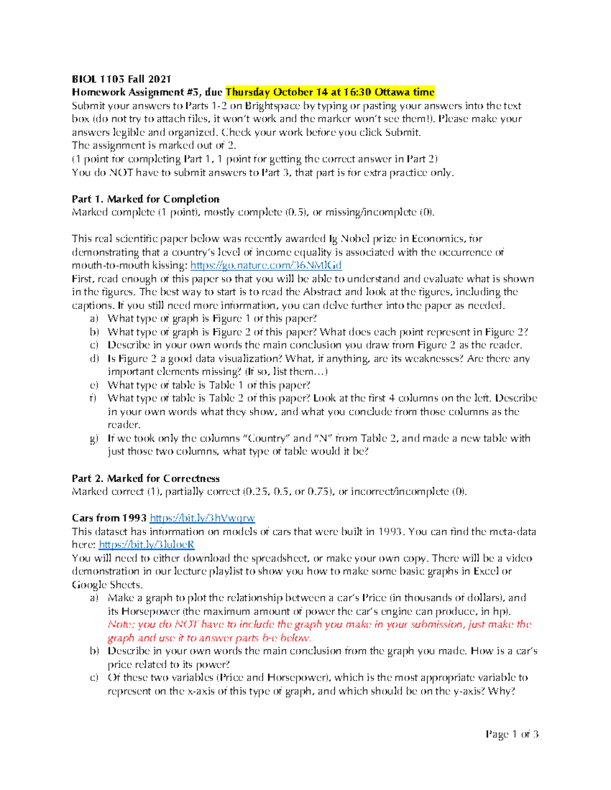 BIOL 1105 05 homework soloutions and practice - Page 1 of 3 BIOL 1105 ...