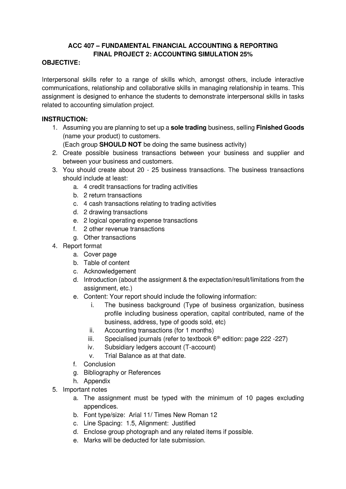 ACC407 Final Project 2 ( Simulation) Fairuz - ACC 407 – FUNDAMENTAL ...