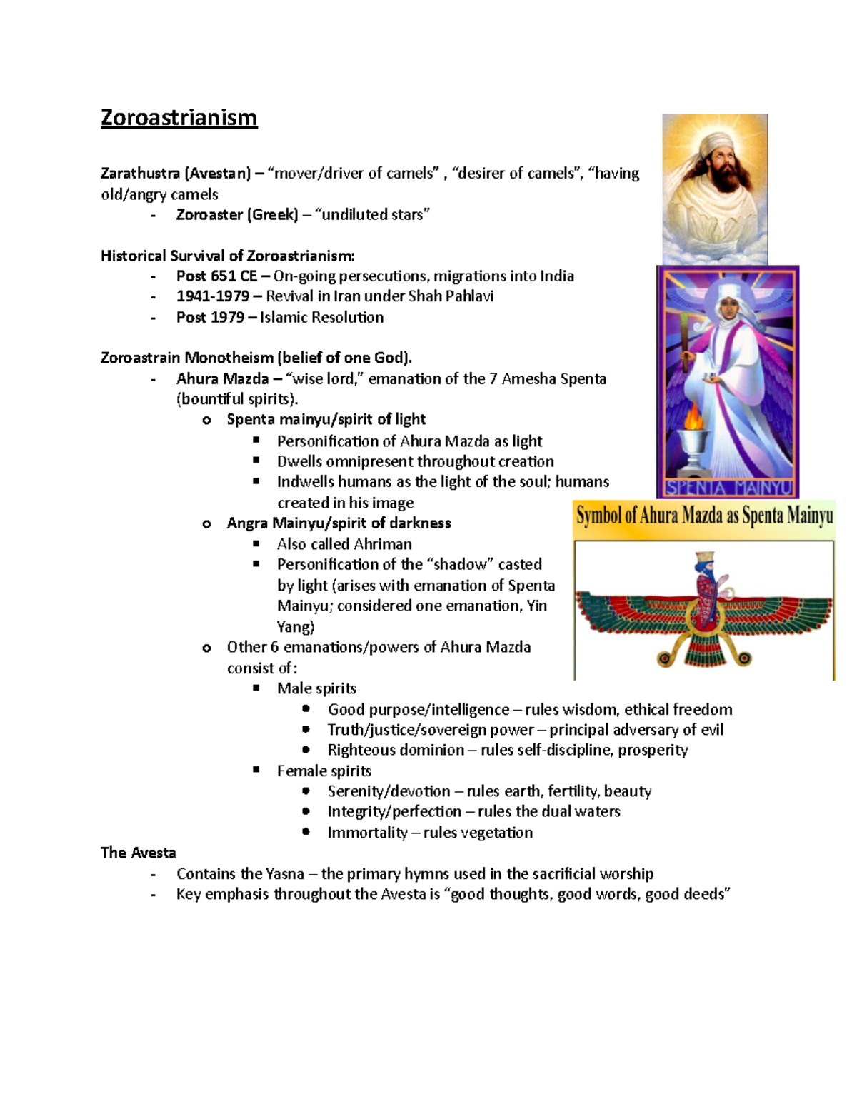 Religious Studies 1000 Final Exam Review Zoroastrianism Zarathustra 