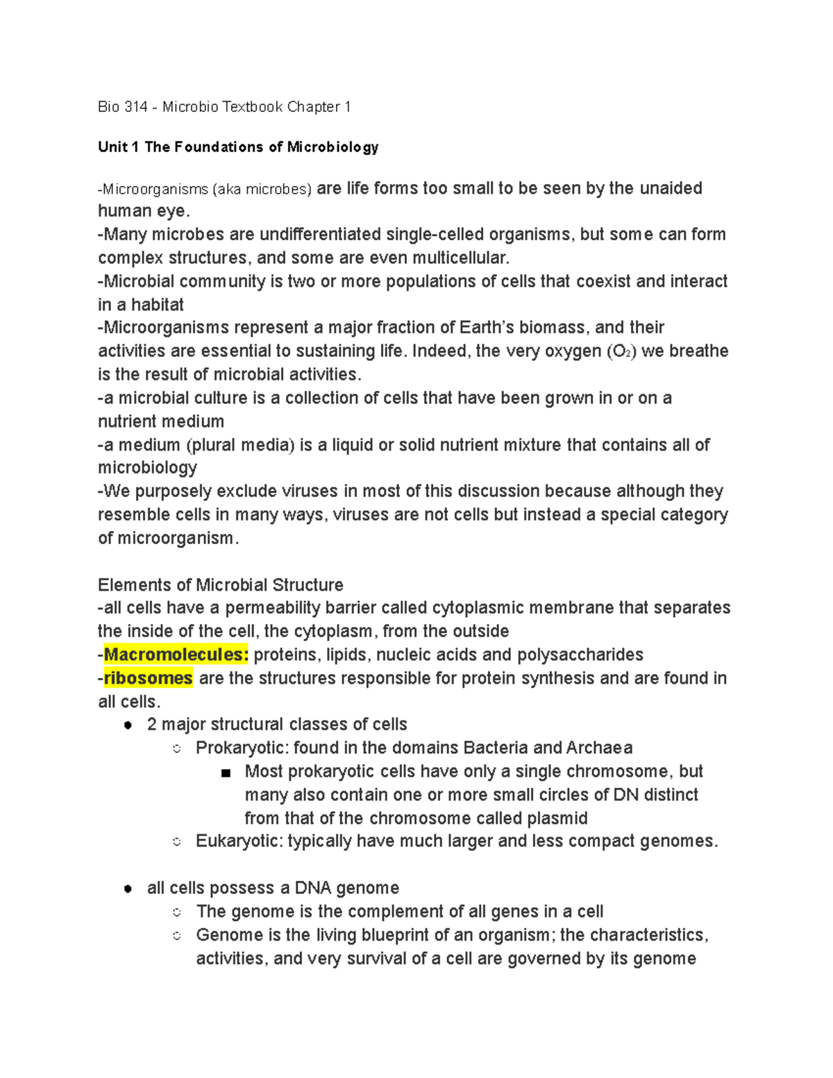 Bio 314 Chapter 1 - Bio 314 - Microbio Textbook Chapter 1 Unit 1 The ...