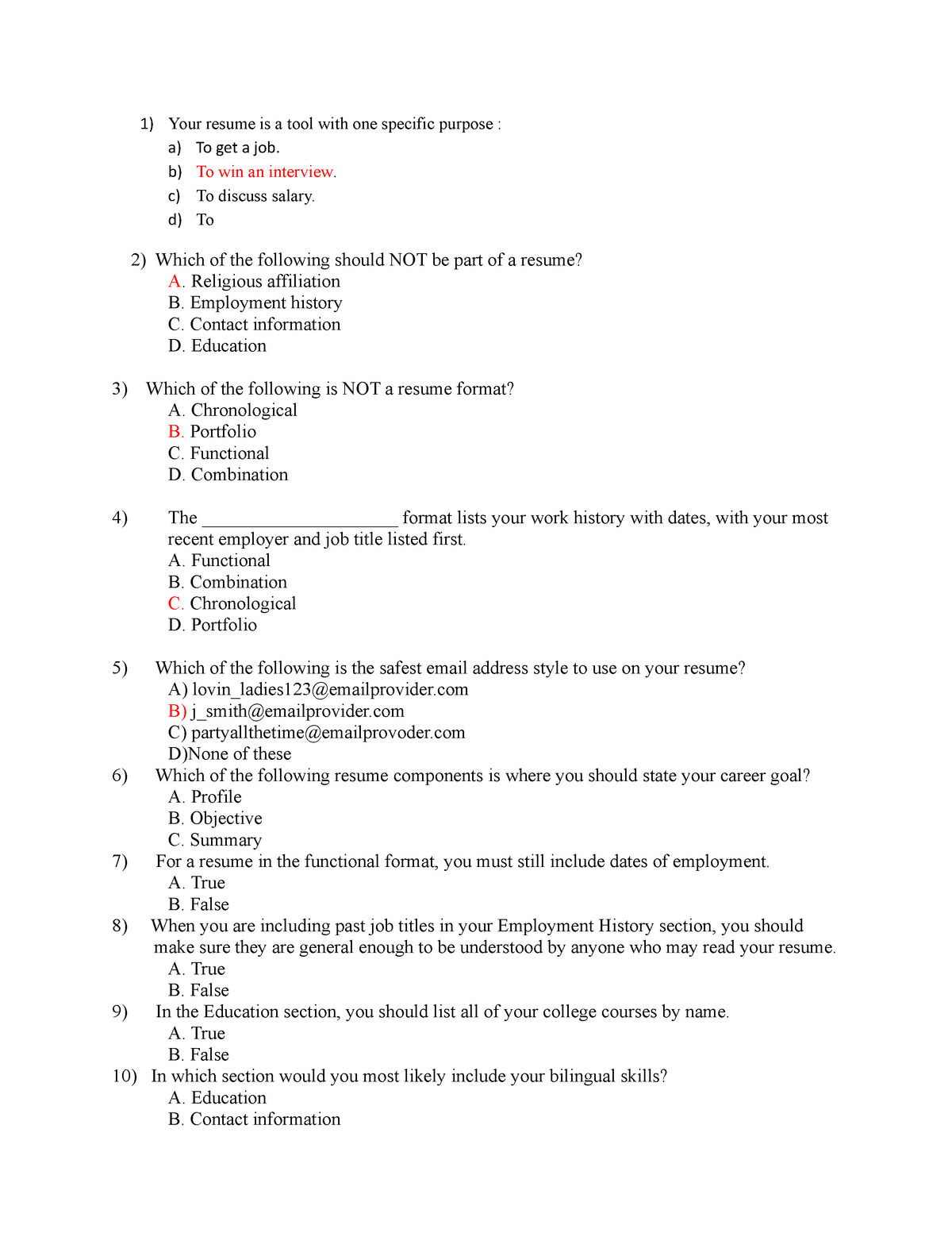 Resume Writing Mcqs Questions And Answers Studocu