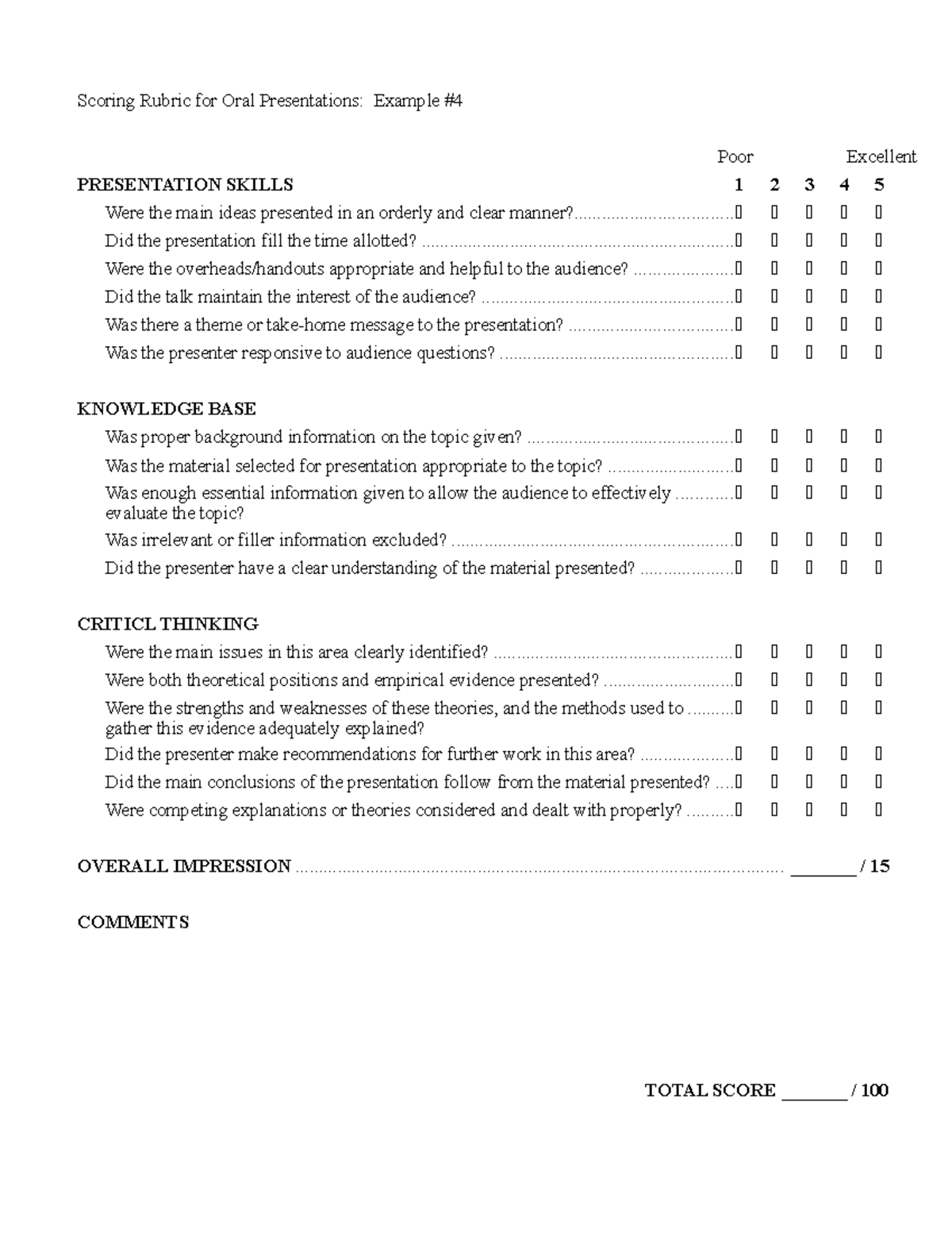 Rbricn 5 - MARKING SCHEME - Scoring Rubric for Oral Presentations ...