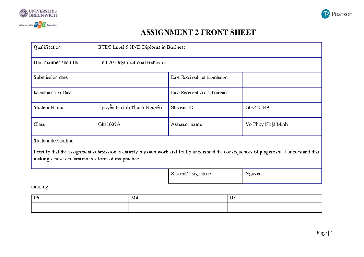 5064.Assignment 2 - ASSIGNMENT 2 FRONT SHEET Qualification BTEC Level 5 ...