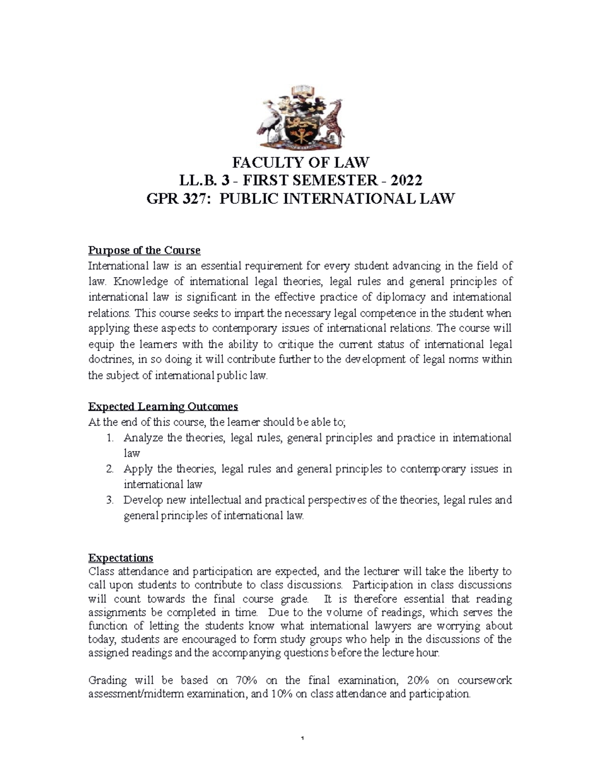 International Law Course Outline