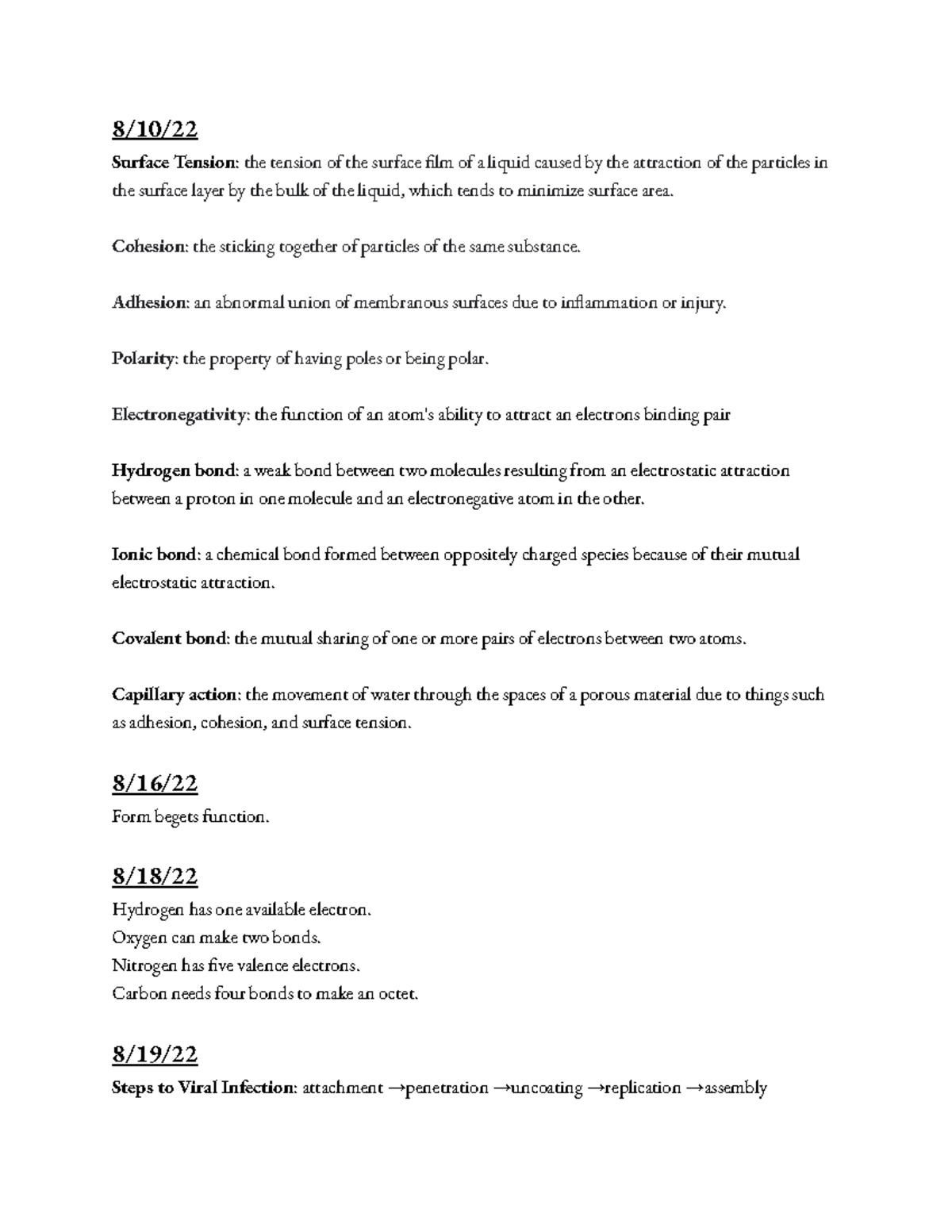AP Bio notes '22'23pages1 8/10/ Surface Tension the tension of