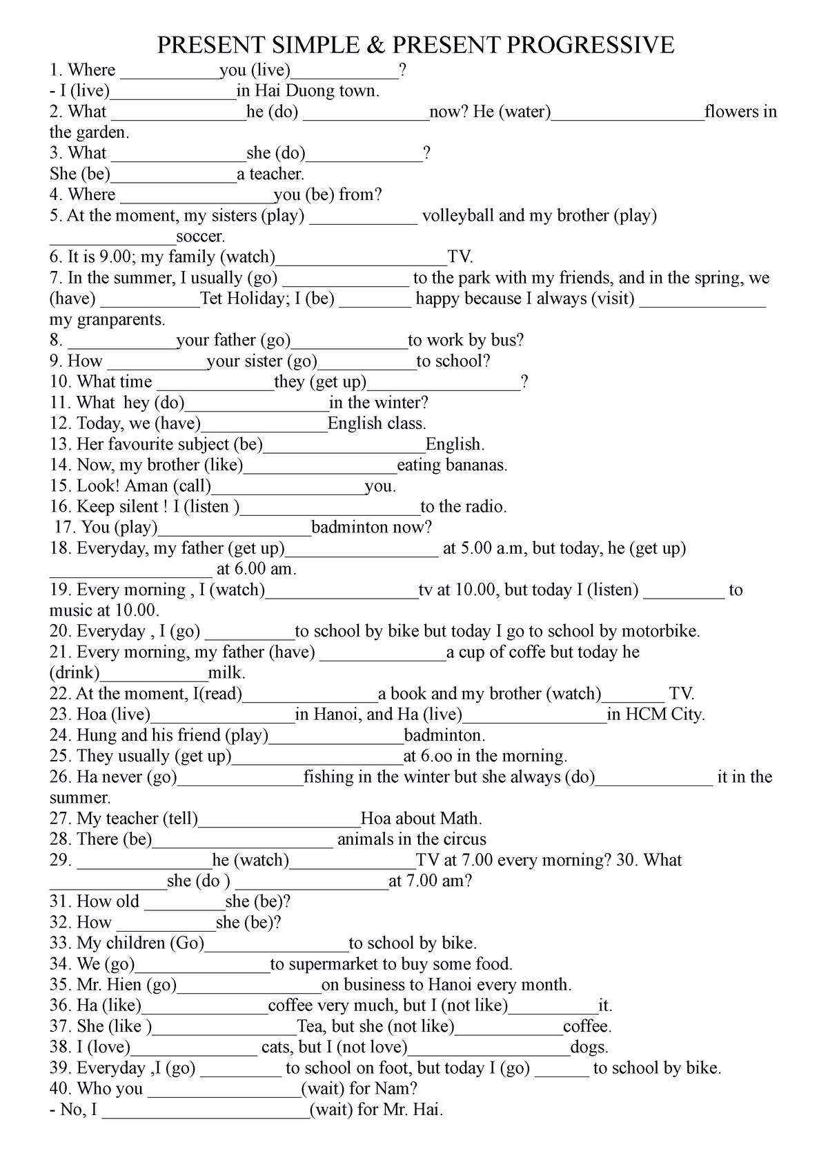 The present simple tense the present continuous tense - PRESENT SIMPLE ...