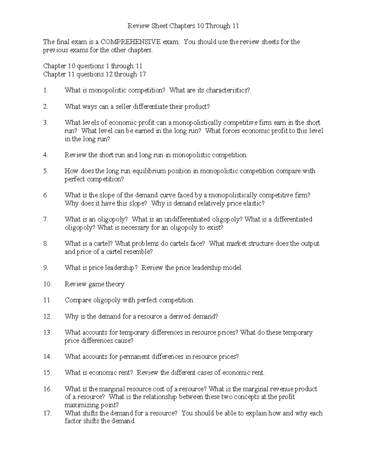 202 Review Sheet Chapters 10-11 - Review Sheet Chapters 10 Through 11 ...