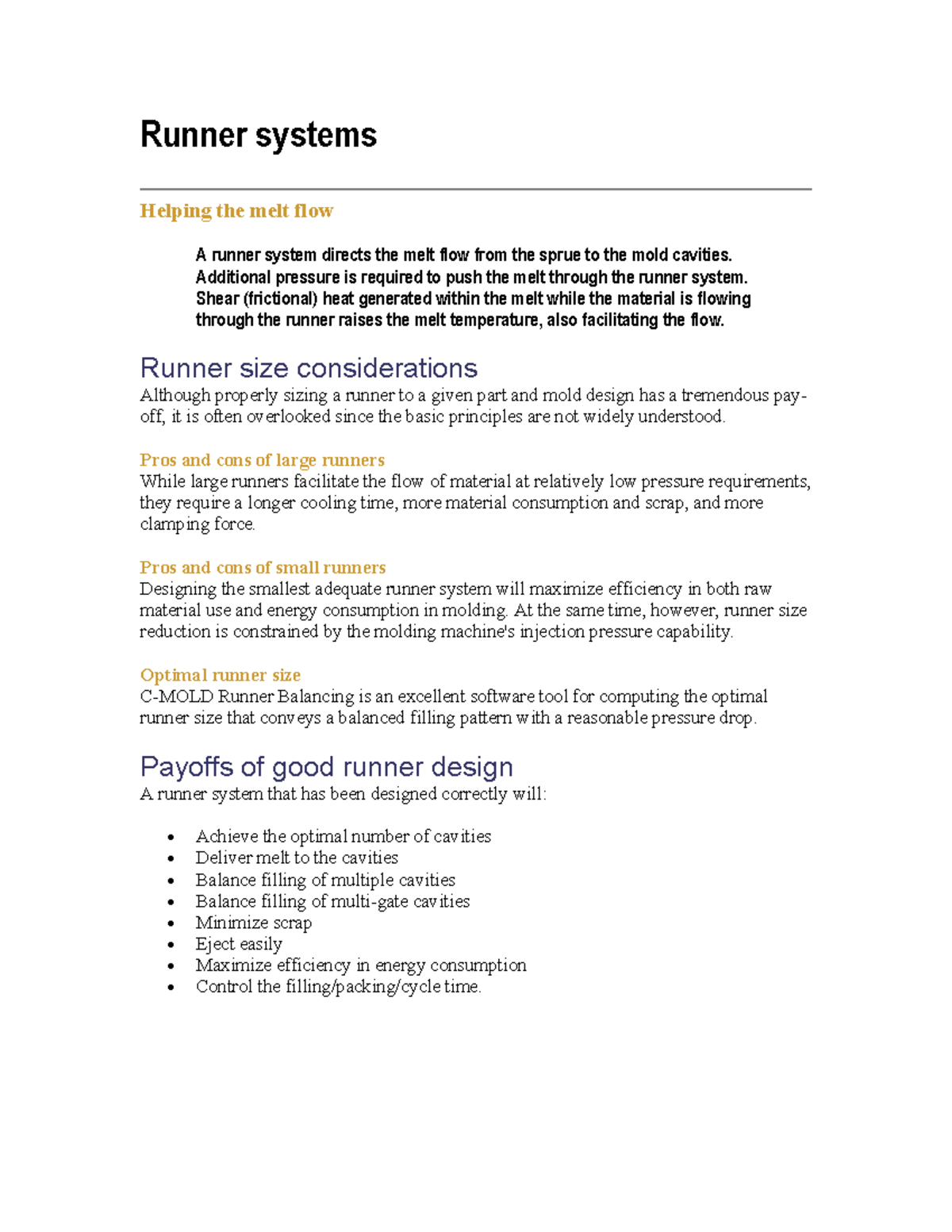 Runner systems - Lecture notes 12 - Runner systems Helping the melt ...