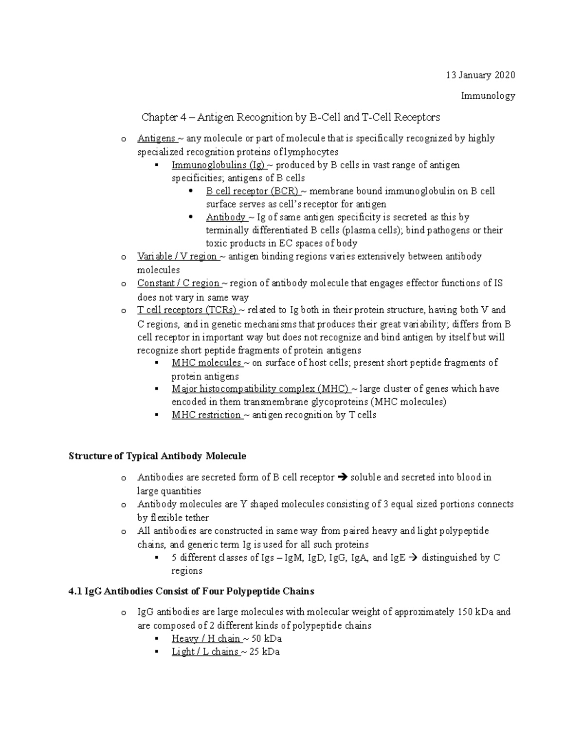 Chapter 4 . Antigen Recognition by B-Cell and T-Cell Receptors - 13 ...