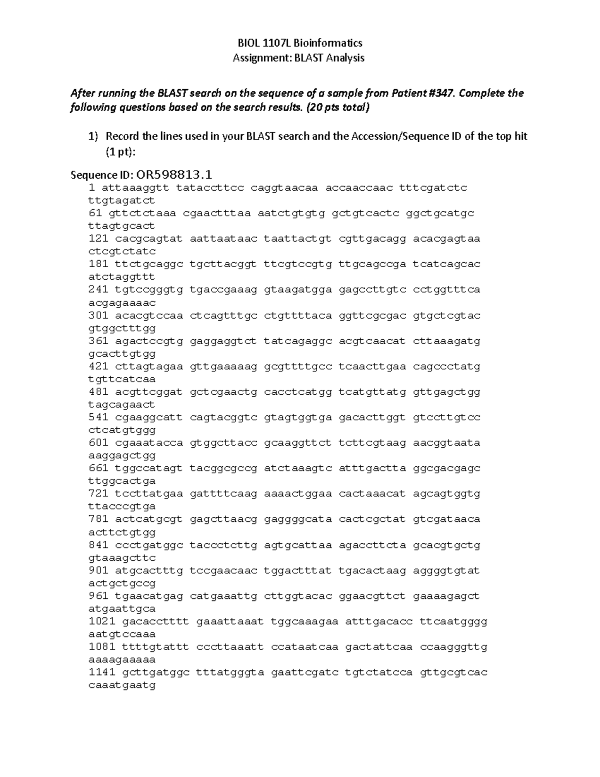 Blast Sequencing Lab Assignment BLAST Analysis After running the