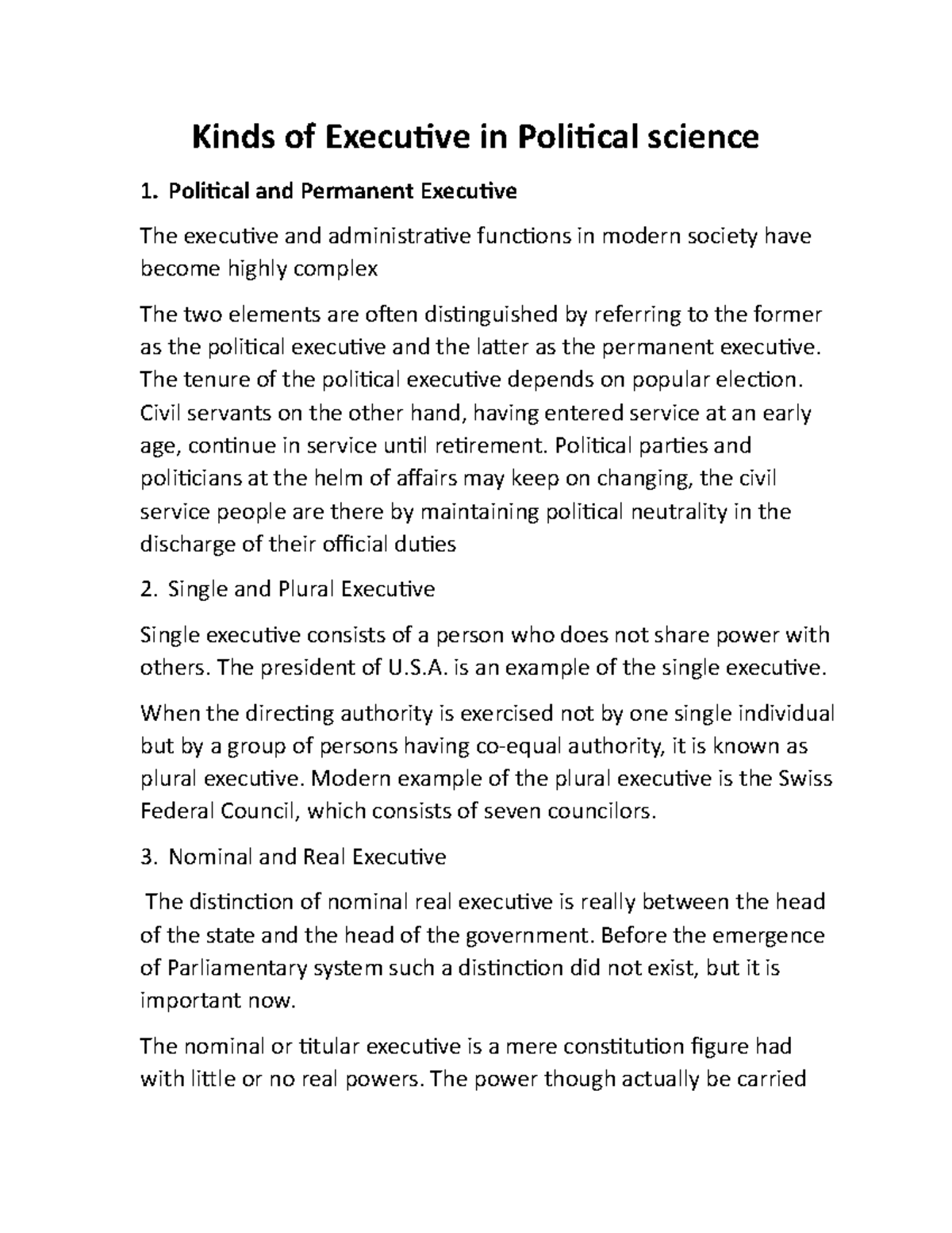 Kinds of Executive in Political science - Political and Permanent ...