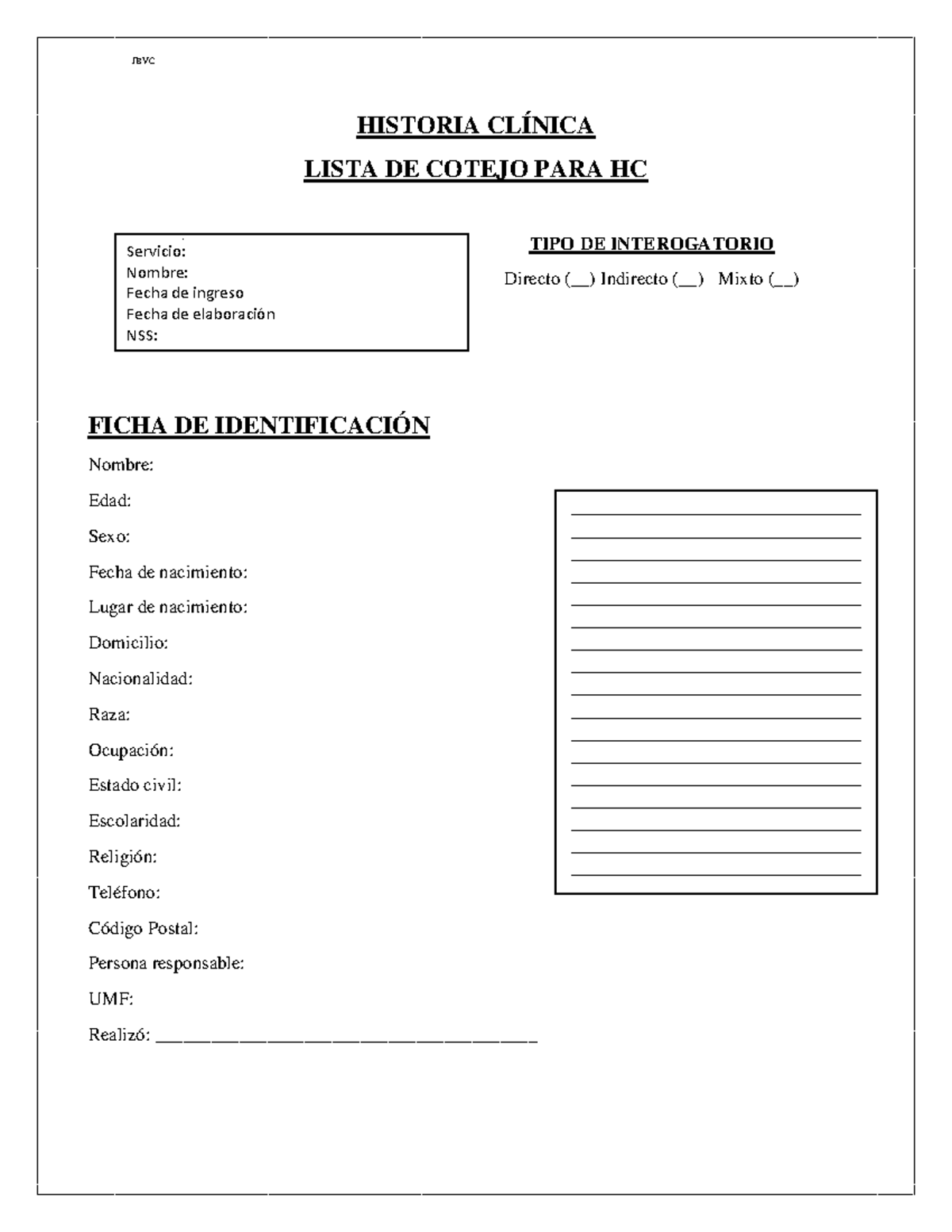 Lista DE Cotejo Historia Clinica JBVC - HISTORIA CLÍNICA LISTA DE ...