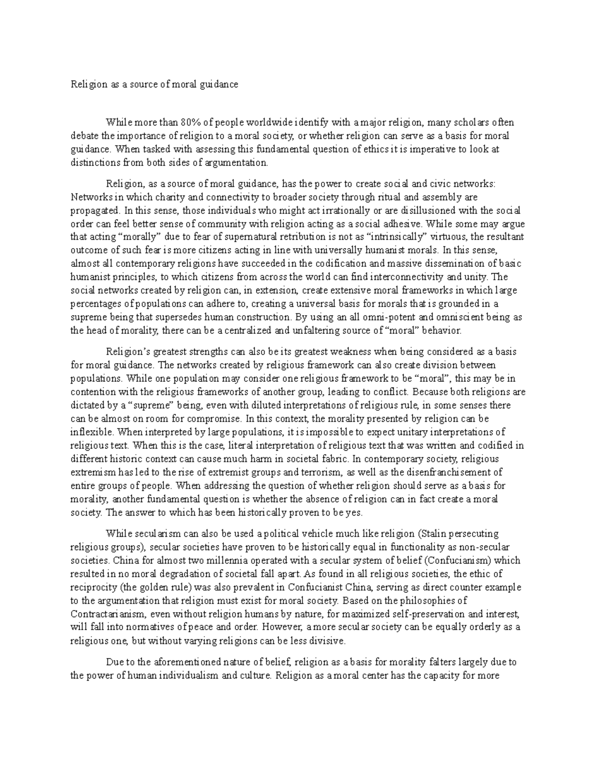 Philosophy Notes Religion As A Source Of Moral Guidance While More