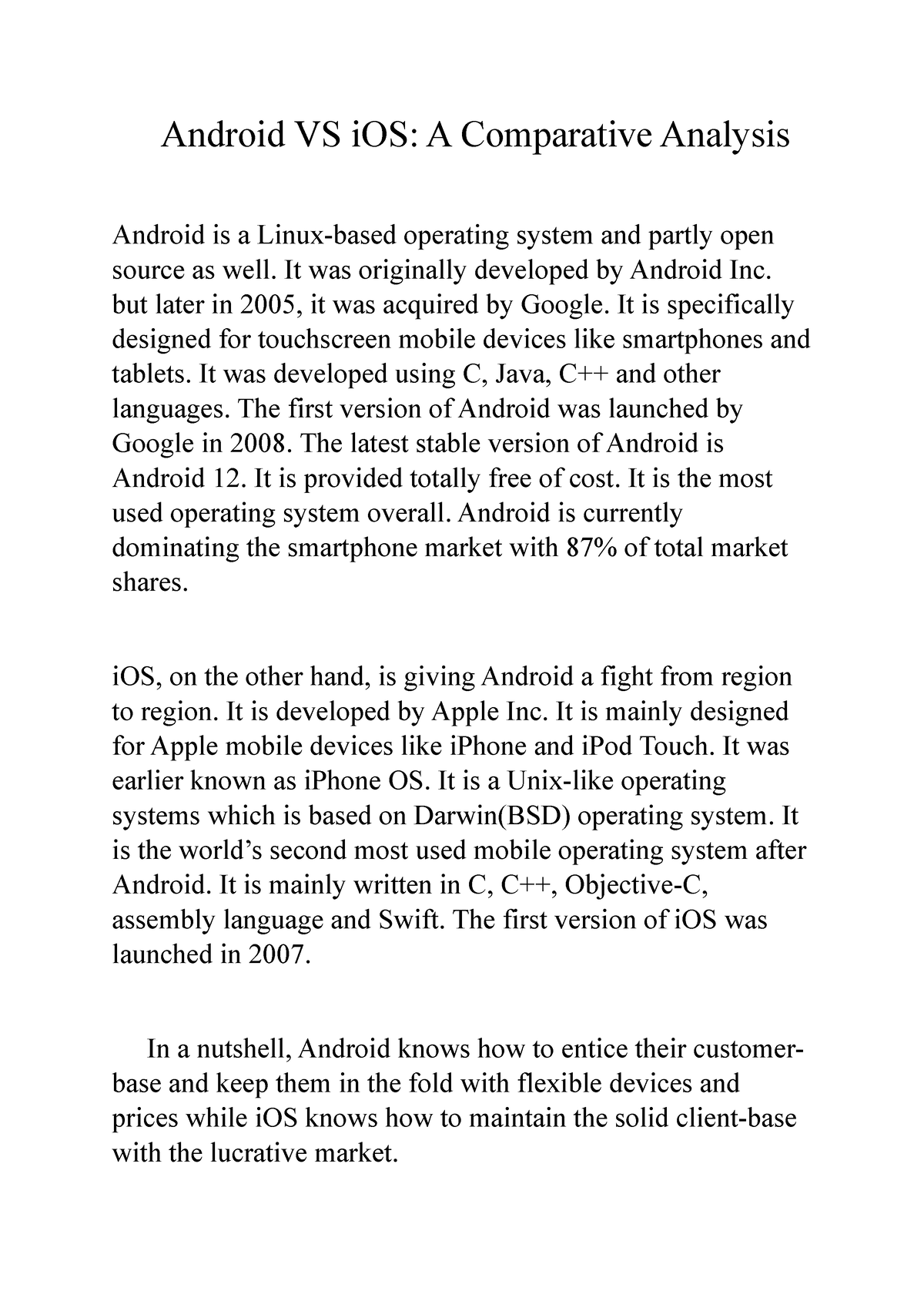 research paper on android vs ios