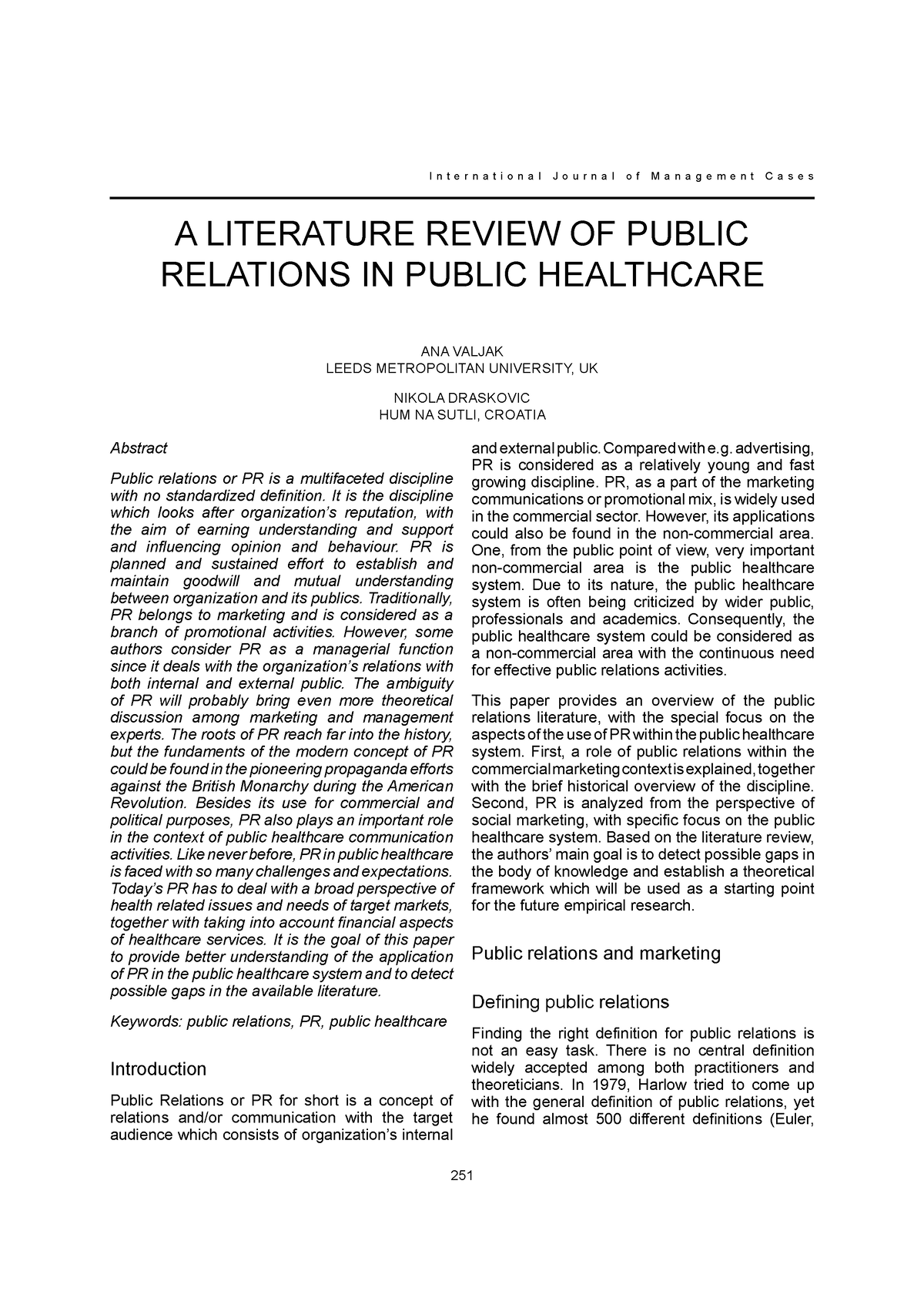 public relations literature review