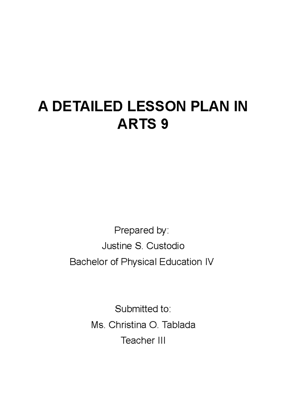 Detailed Lesson Plan - A DETAILED LESSON PLAN IN ARTS 9 Prepared By ...