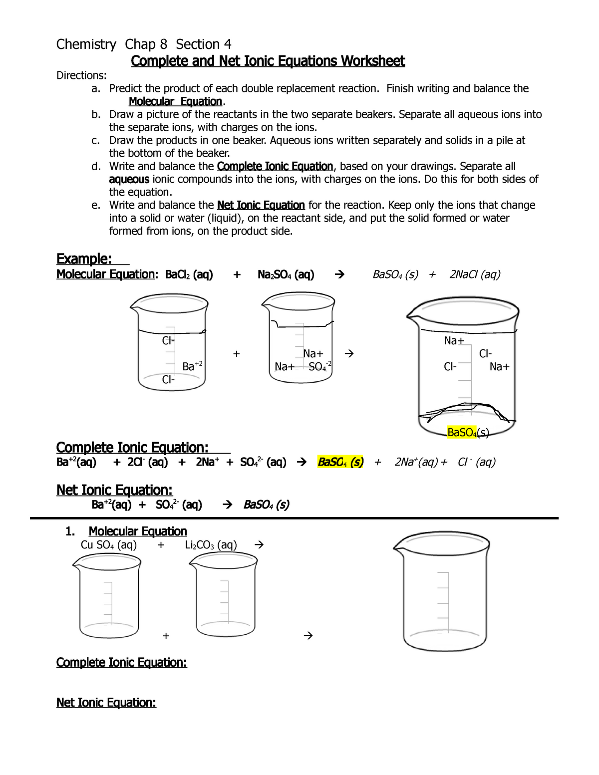 Net Ionic Equations Worksheet Answers / Writing Net Ionic Equations