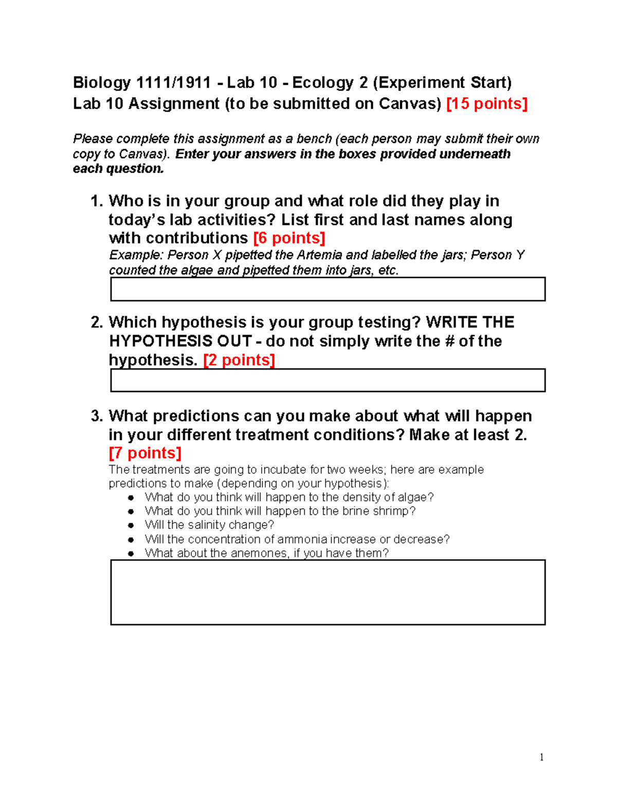 Lab 10- Ecology 2 - Assignment - Biology 1111/1911 - Lab 10 - Ecology 2 ...