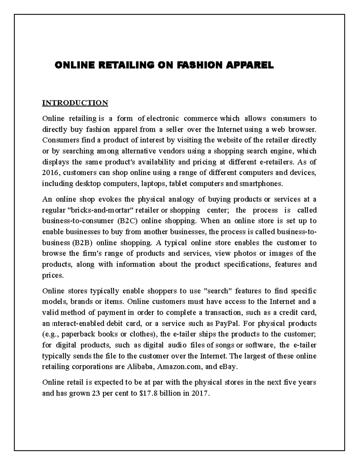 Apparel New - please go through the document - ONLINE RETAILING ON ...