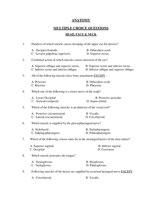 Anatomy MCQs HEAD AND NECK - ANATOMY MULTIPLE CHOICE QUESTIONS HEAD ...