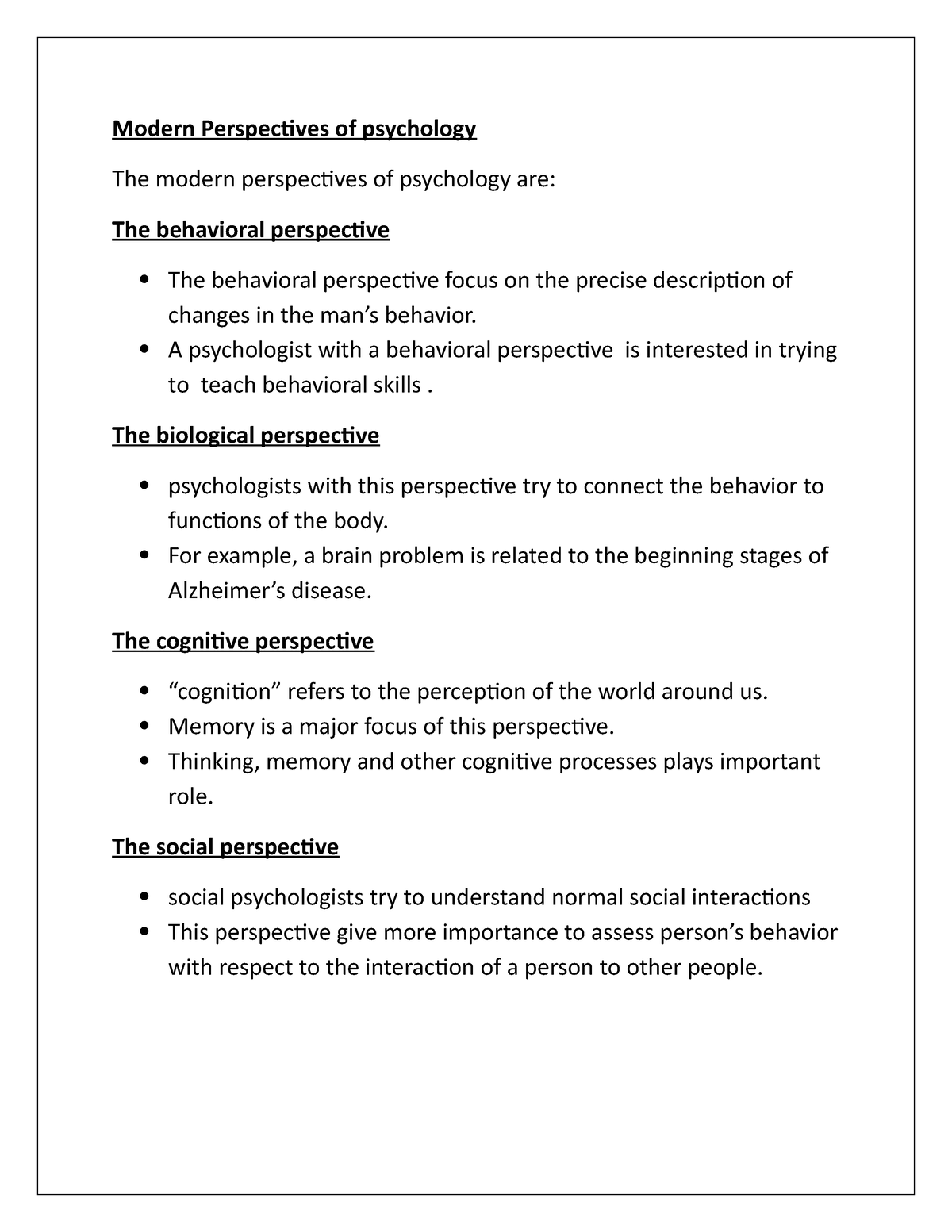 seven perspectives of psychology essay