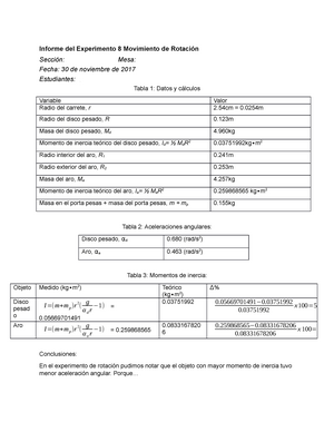 Informe 8 Movimiento De Rotacion Studocu