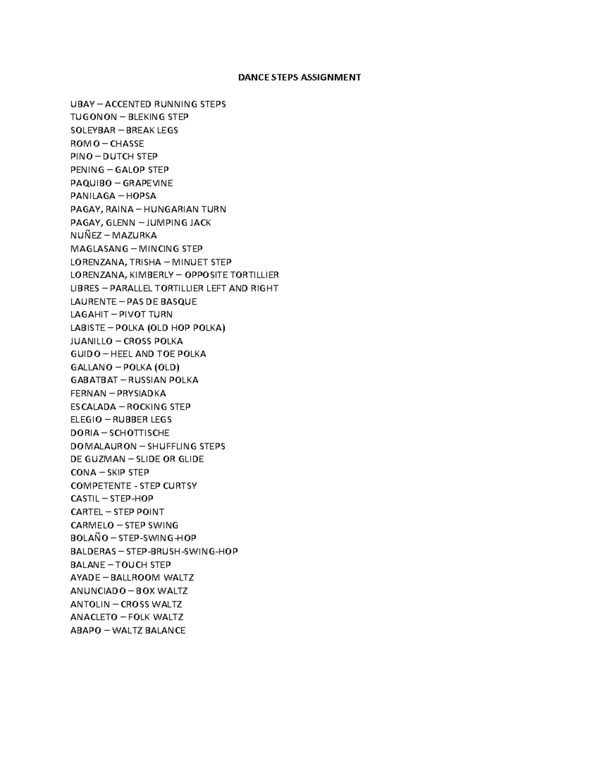 Dance Steps Assignment BPED 2A - DANCE STEPS ASSIGNMENT UBAY – ACCENTED ...