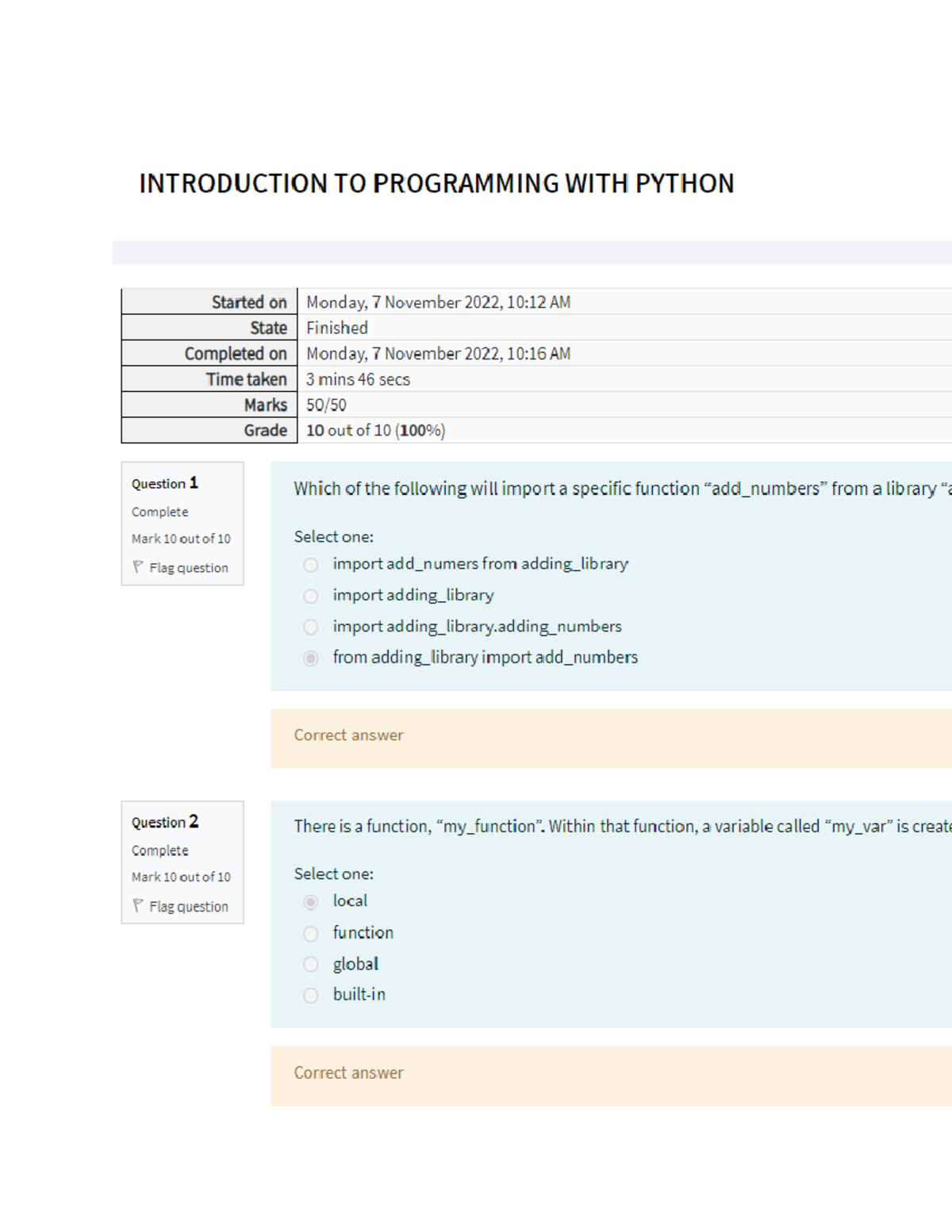 Introduction to Programming with Python - Online Test Unit 06 - Studocu