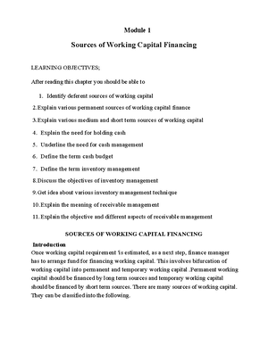 Sources of working capital financing