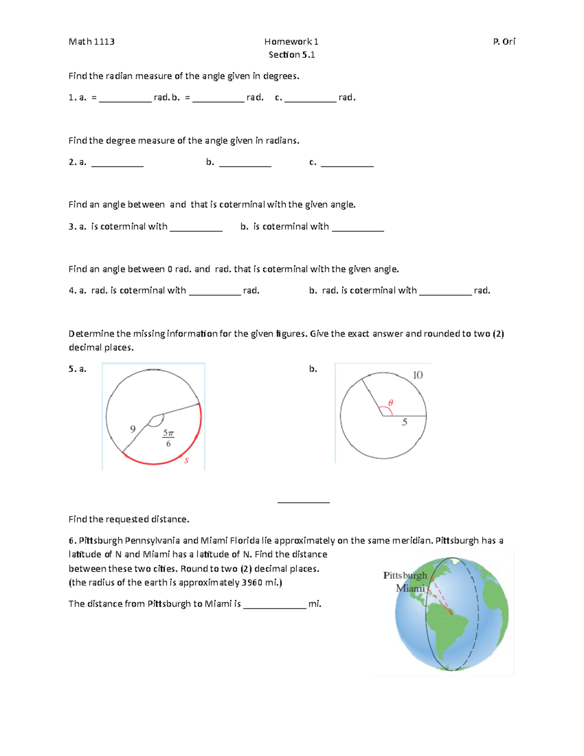 Homework 1 - practice - Math 1113 Homework 1 P. Ori Section 5. Find the ...