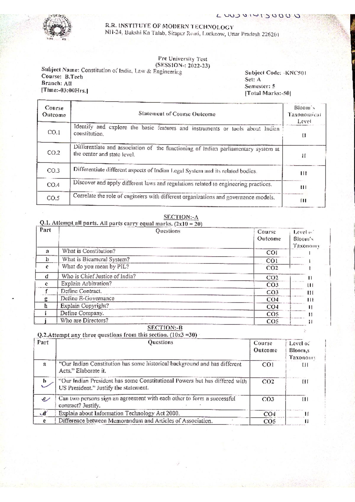 COI PUT - Question paper of constitution of India. - Computer science ...