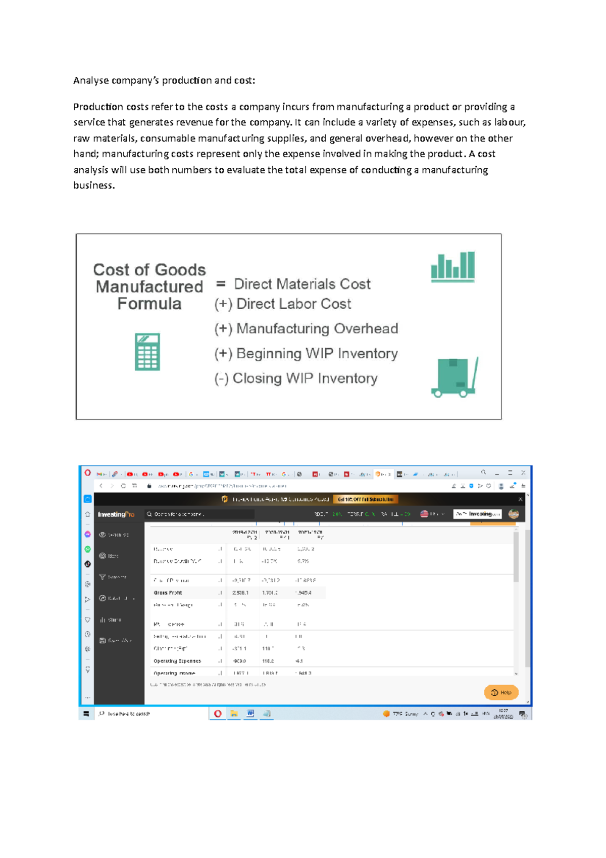 Cost And Production - Analyse Company’s Production And Cost: Production ...