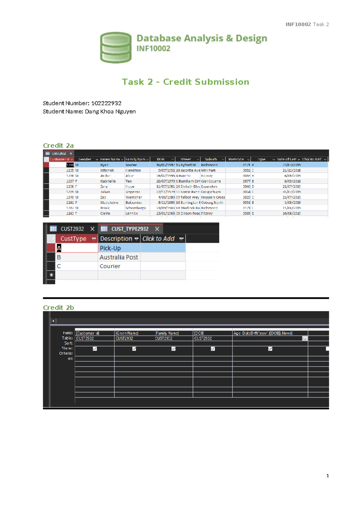 T02C - task 02 credit - INF10025 - Task 2 – Credit Submission Student ...