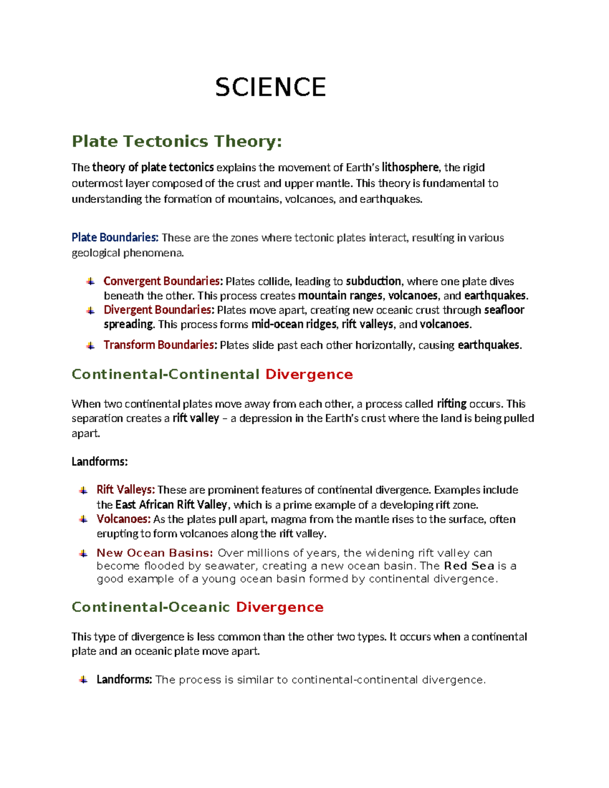X- Science (Q1) - SCIENCE Plate Tectonics Theory: The theory of plate ...