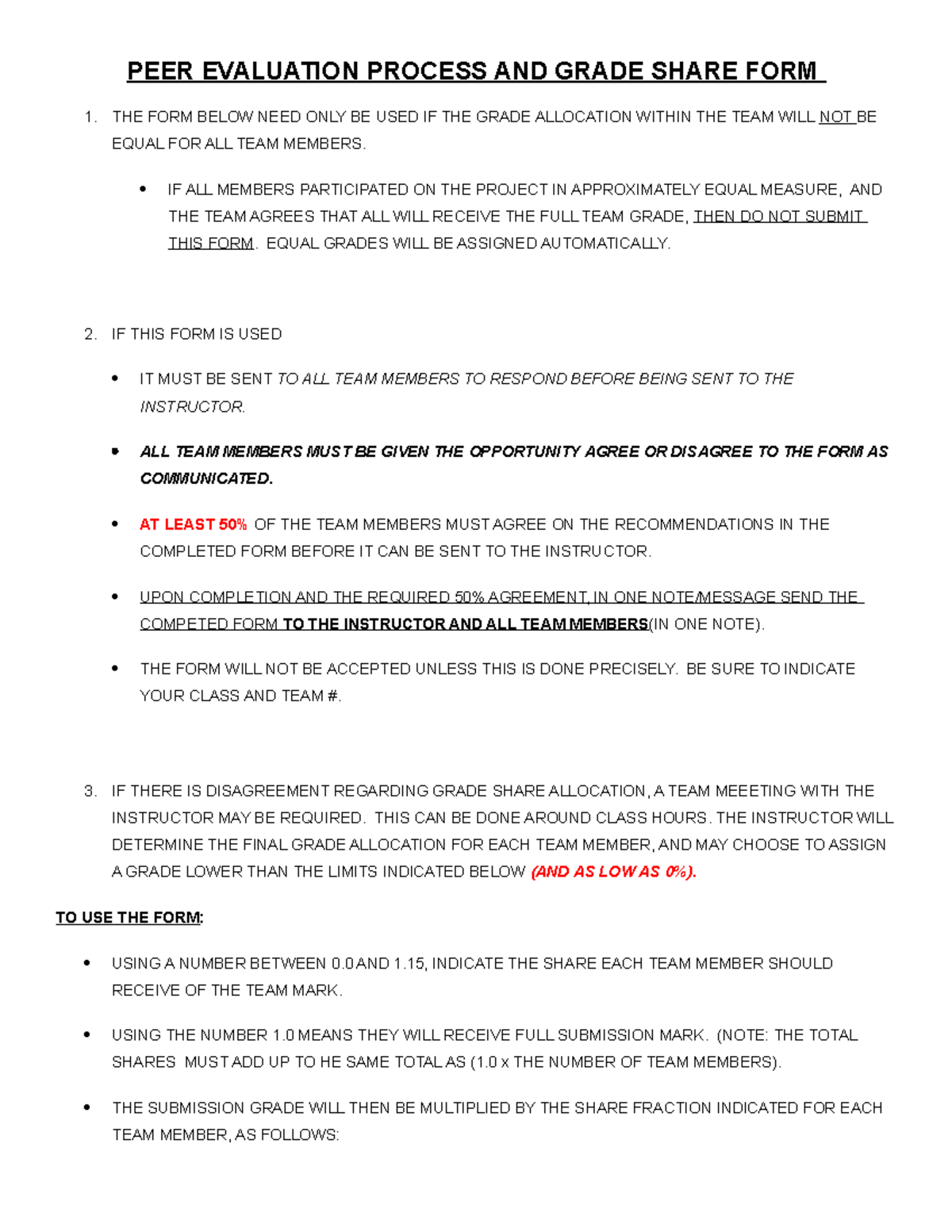 PEER Evaluation and Grade Share Form - S23 - PEER EVALUATION PROCESS ...