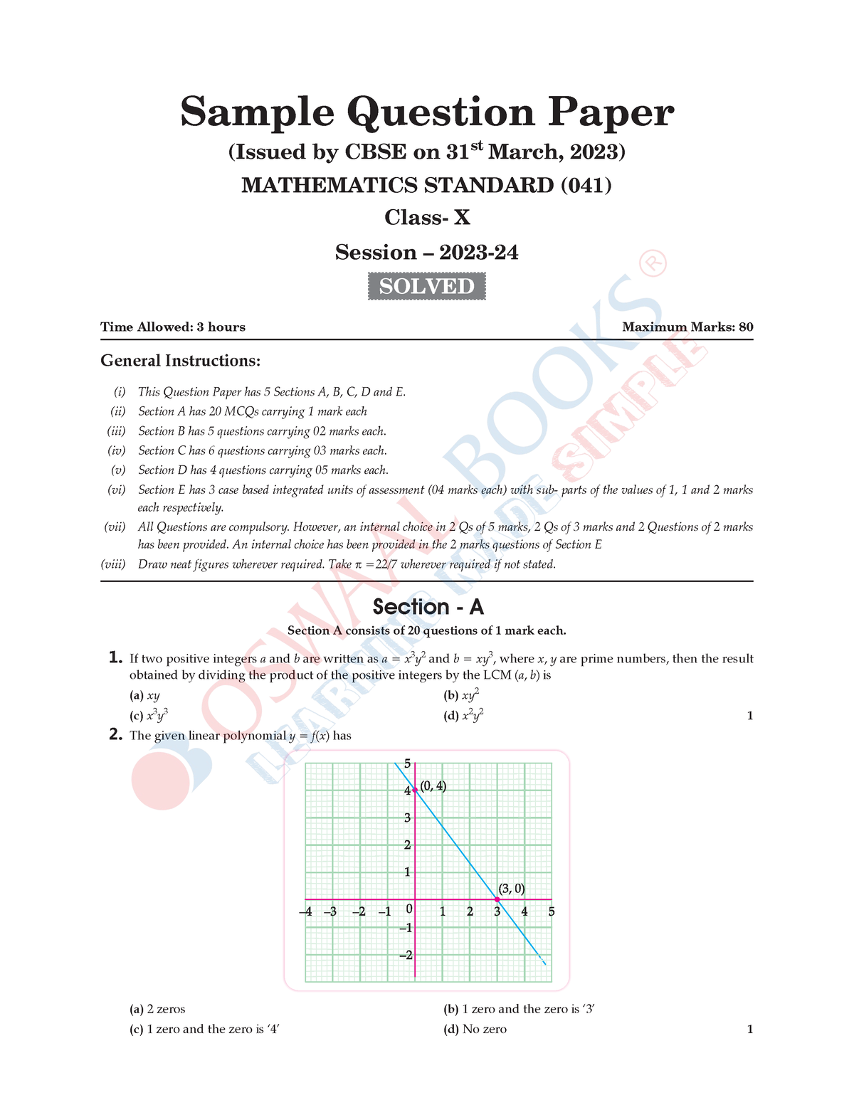 CBSE SQP X Math Standard - 2023 - Sample Question Paper (Issued by CBSE on  31st March, 2023) - Studocu