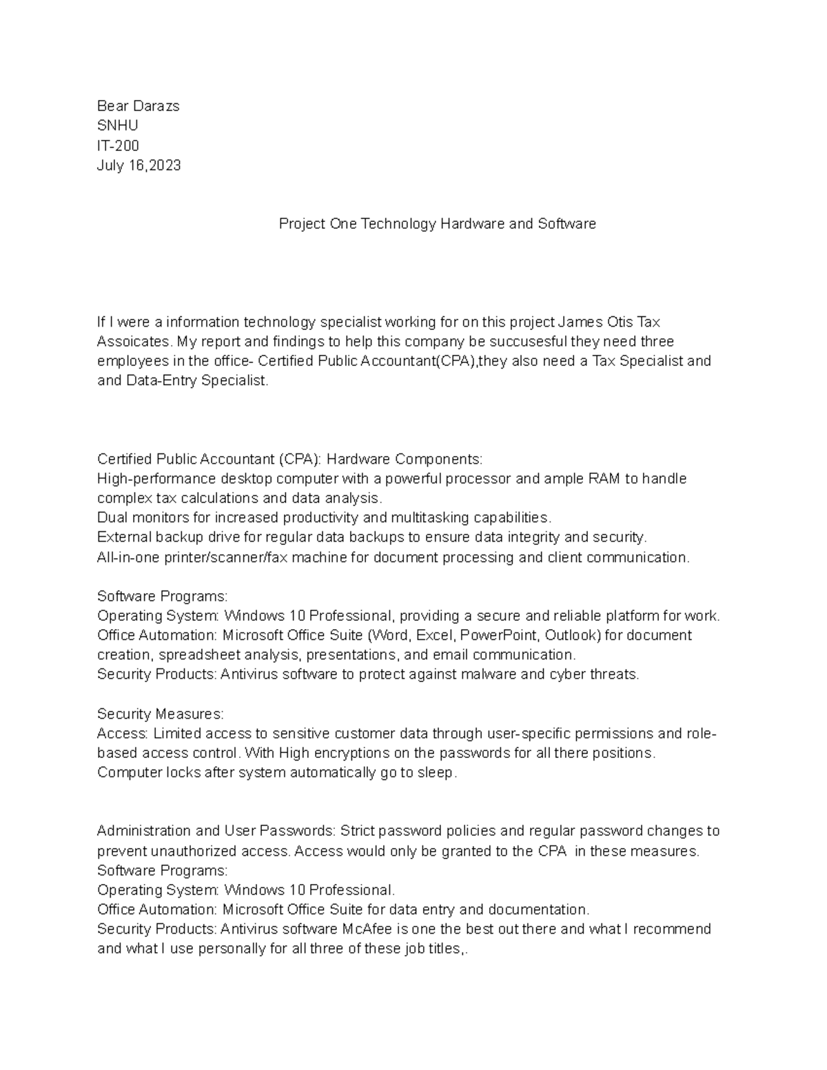Project One Technology Hardware and Software - My report and findings ...