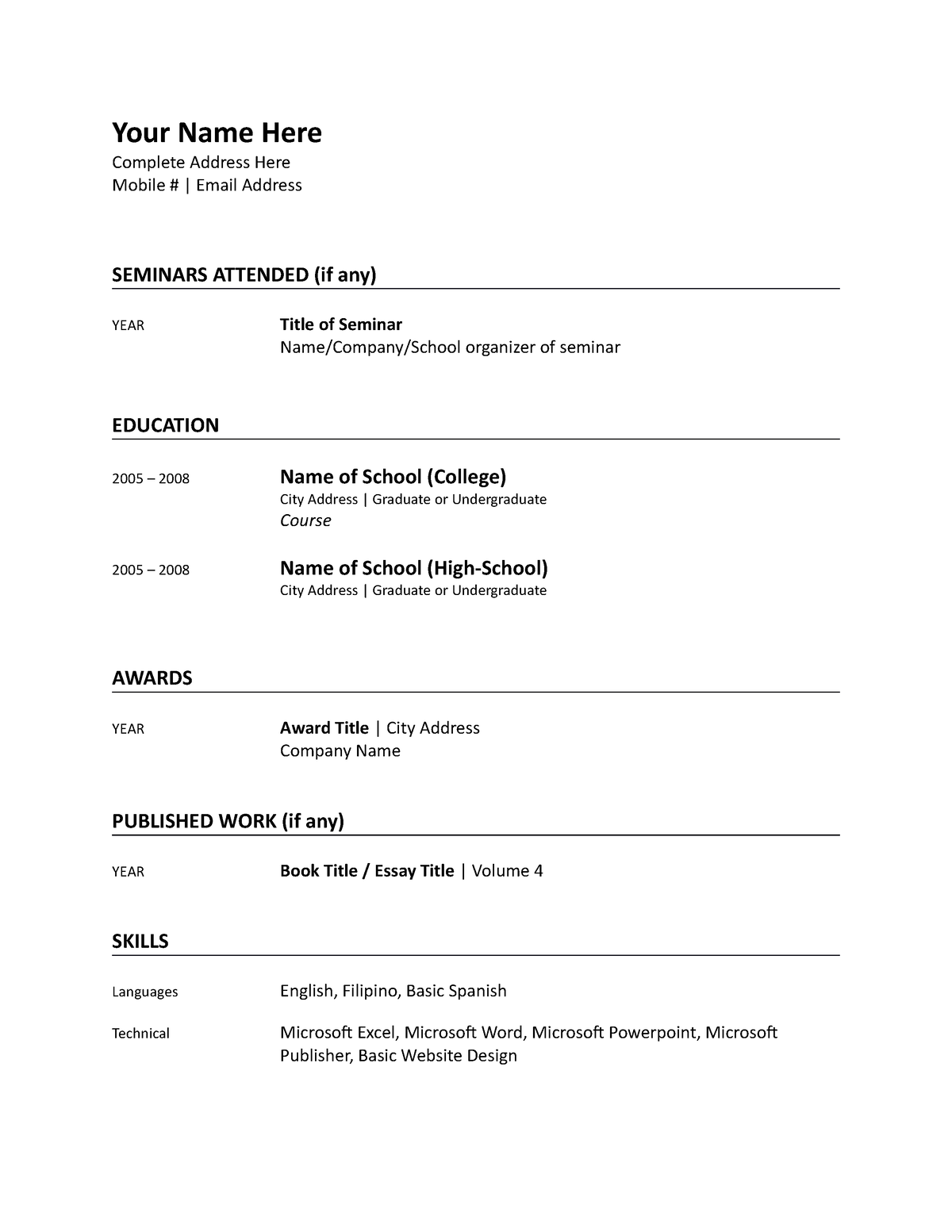 Sample Resume Under No Work - International Business - West Neg - Studocu