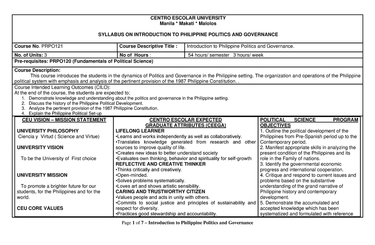 Prpo121 - Introduction To Philippine Politics And Governance-2nd 